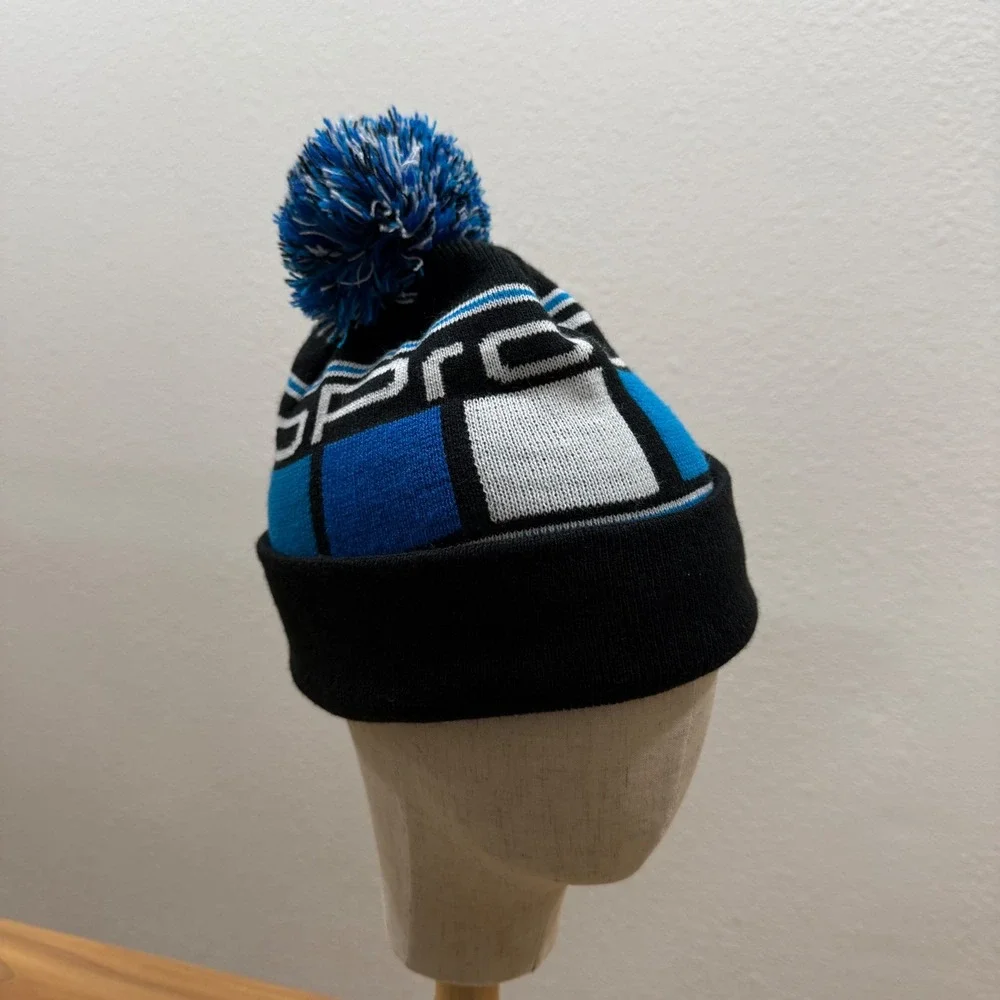 GoPro Camera Company Hat Winter Cuff Pom Beanie Cap‎ Black Blue Logo